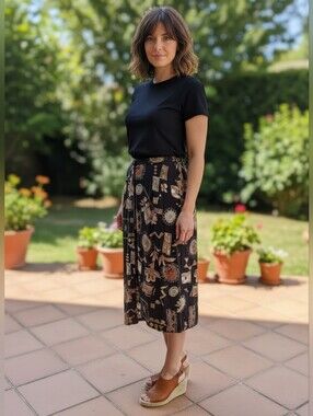 Braemar Vintage 90's Abstract Floral Print Midi Button Up Front Skirt Size 8